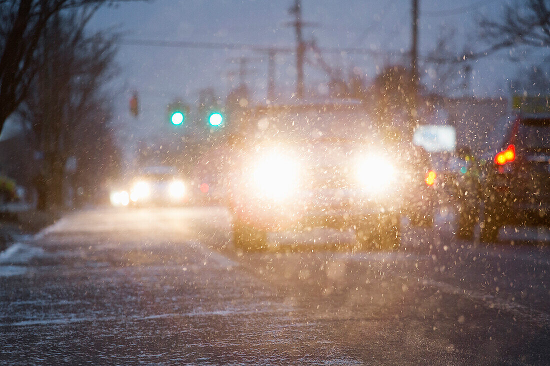 United States , Virginia, Cars driving in snowstorm