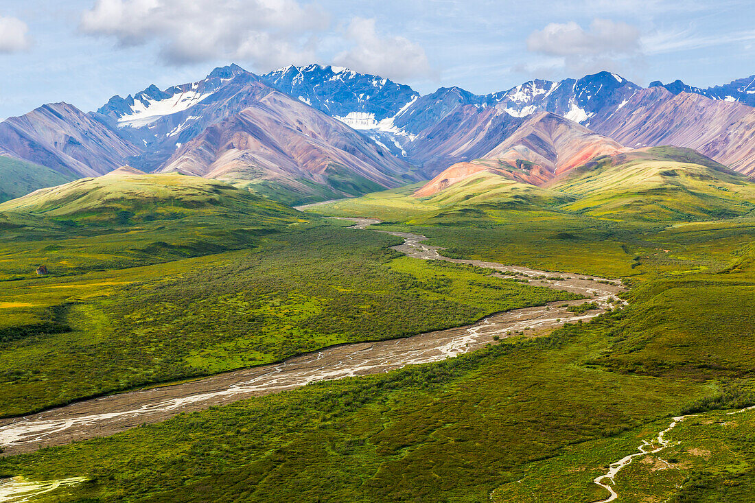 USA, Alaska, Denali National Park. Mountain landscape with Polychrome Pass