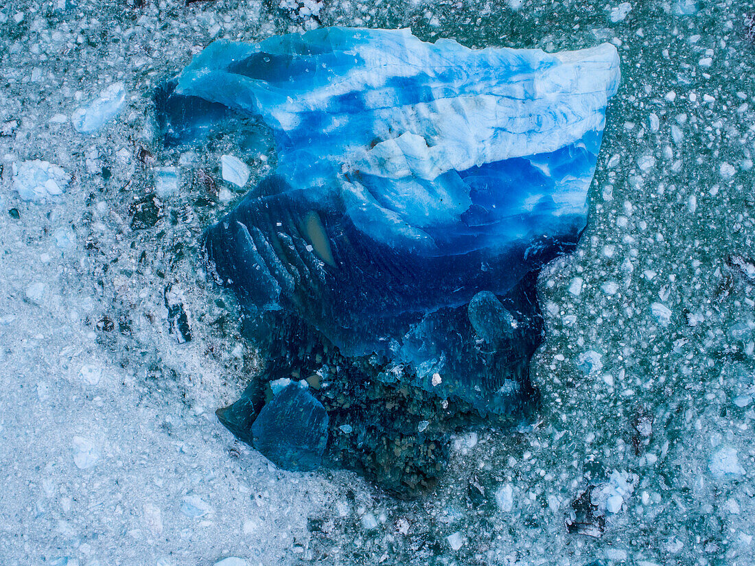 USA, Alaska, Aerial view of shattered icebergs floating near calving face of LeConte Glacier east of Petersburg