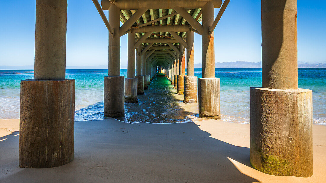 The Beechers Bay pier, Santa Rosa Island, Channel Islands National Park, California, USA.