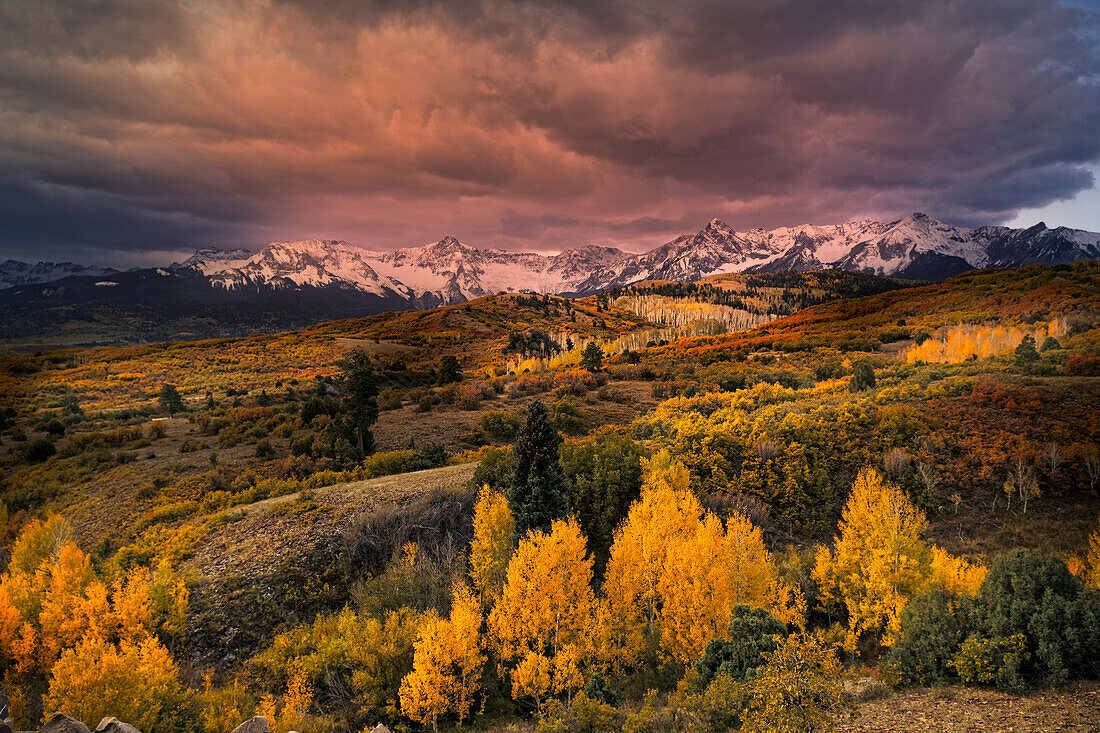 Sneffels Range at sunset from Dallas Divide, Uncompahgre National Forest, Colorado