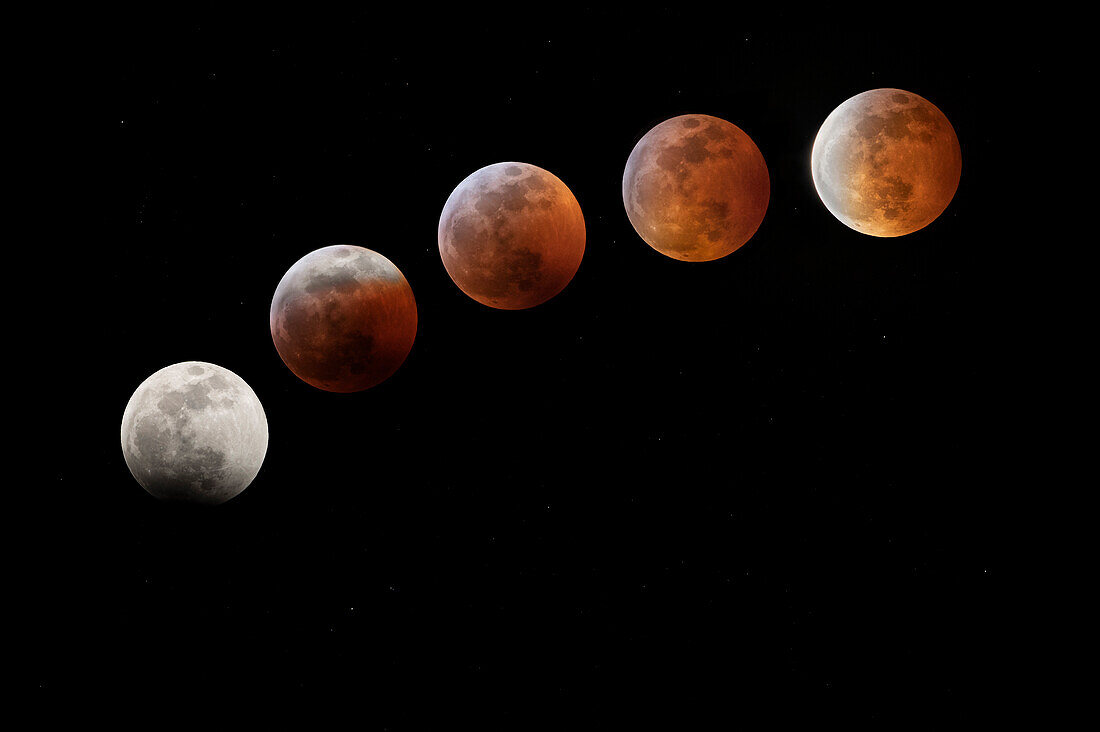 USA, Colorado. Full moon phases in total lunar eclipse