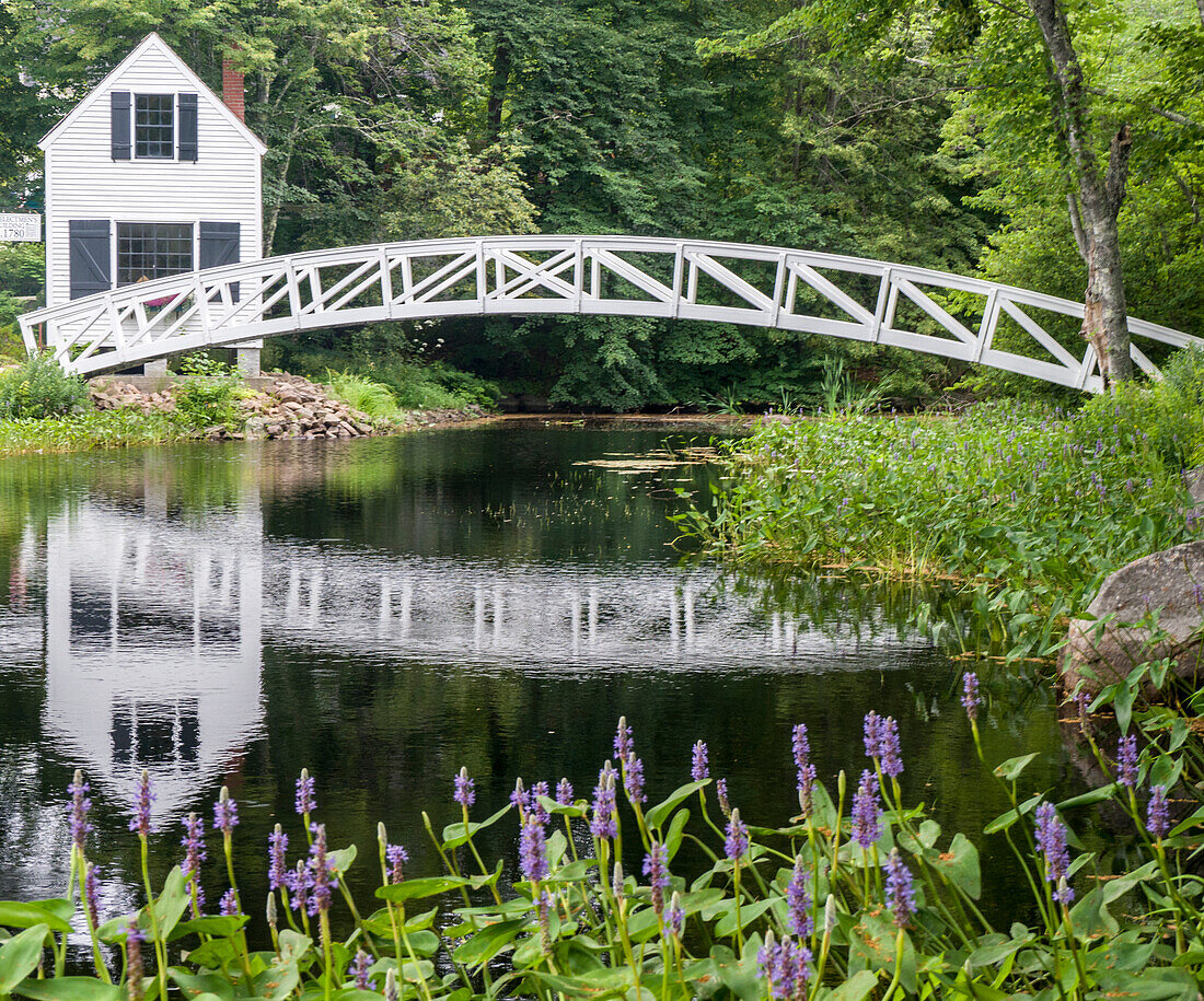 Vereinigte Staaten von Amerika, Maine. Somesville-Brücke mit Spiegelung im Acadia National Park.