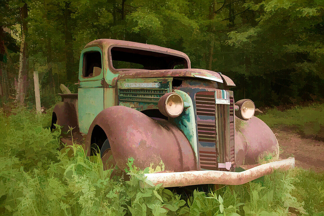 USA, Minnesota, Hinckley. Abstract of abandoned vintage truck.