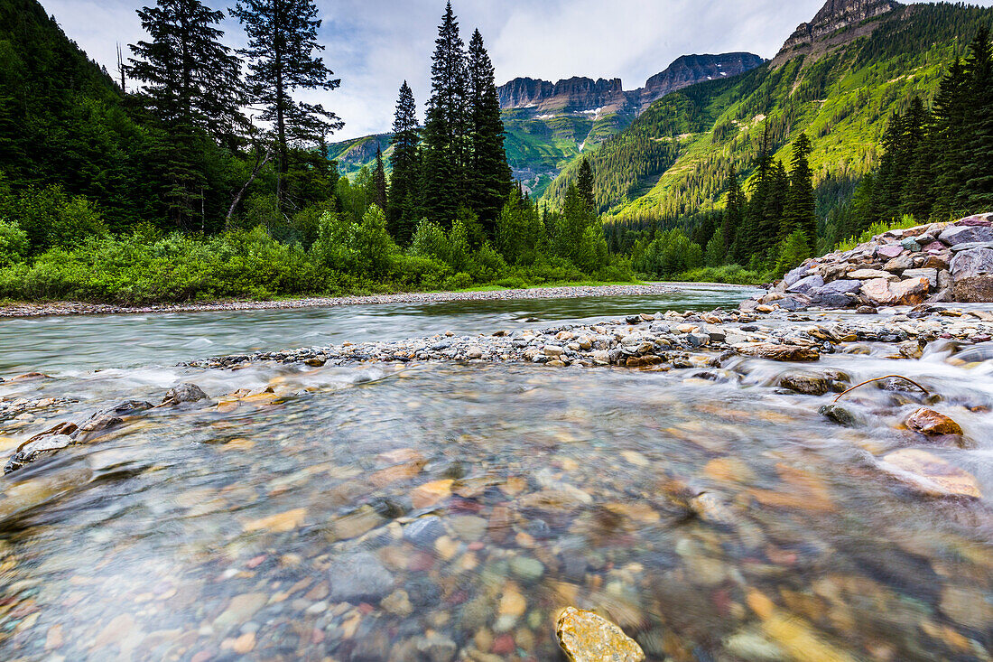 Stream, Rocks, Rushing Water, Glacier National Park, Montana