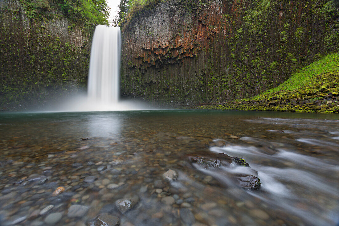 USA, Oregon. Die Abiqua Falls stürzen in ein großes Becken