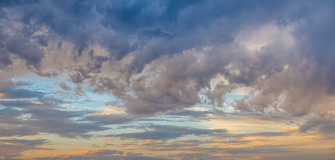 USA, Washington State, Seabeck. Panoramic of sky and clouds at sunset.