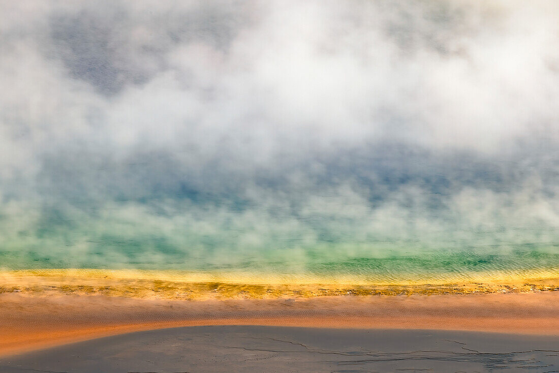 Elevated view of Grand Prismatic spring and colorful bacterial mat, Yellowstone National Park, Wyoming