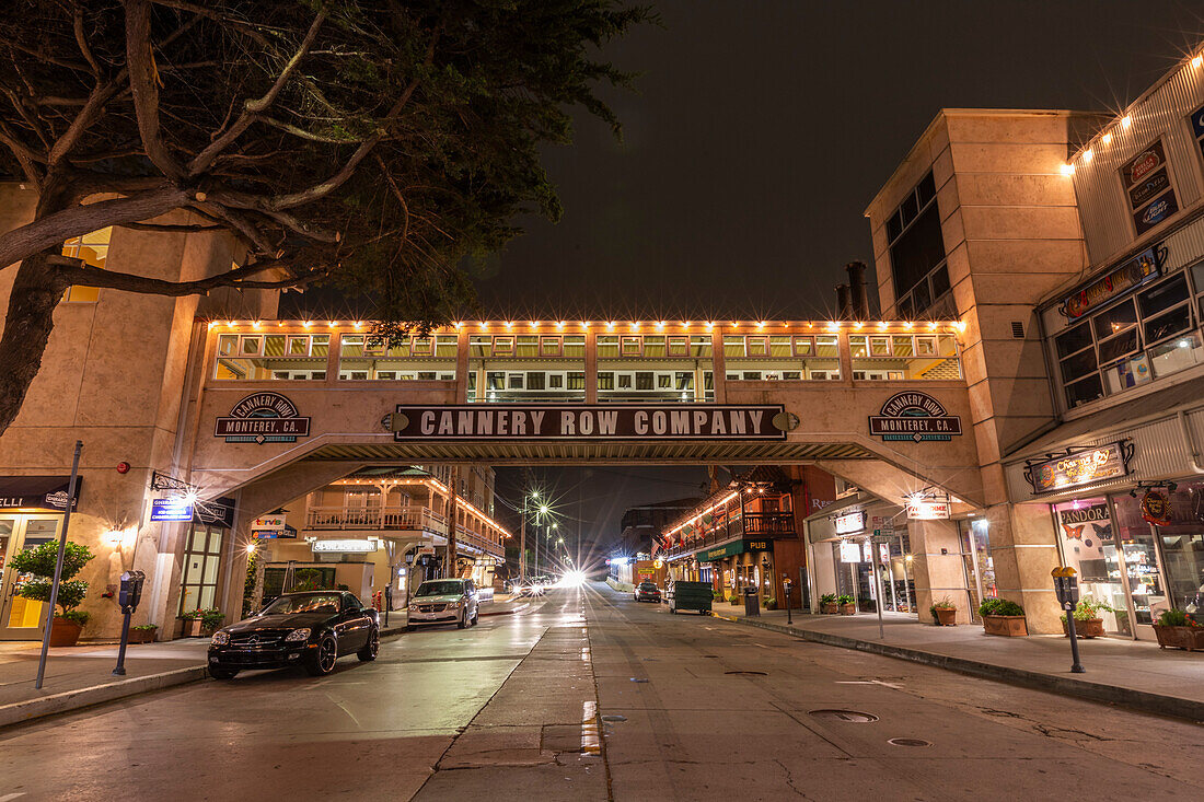Night image of downtown Monterey, California, United States of America, North America