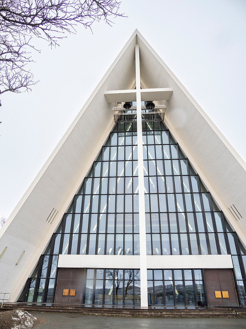 A view of the Arctic Cathedral in the city of Tromso, located 217 miles north of the Arctic Circle, Tromso, Norway, Scandinavia, Europe