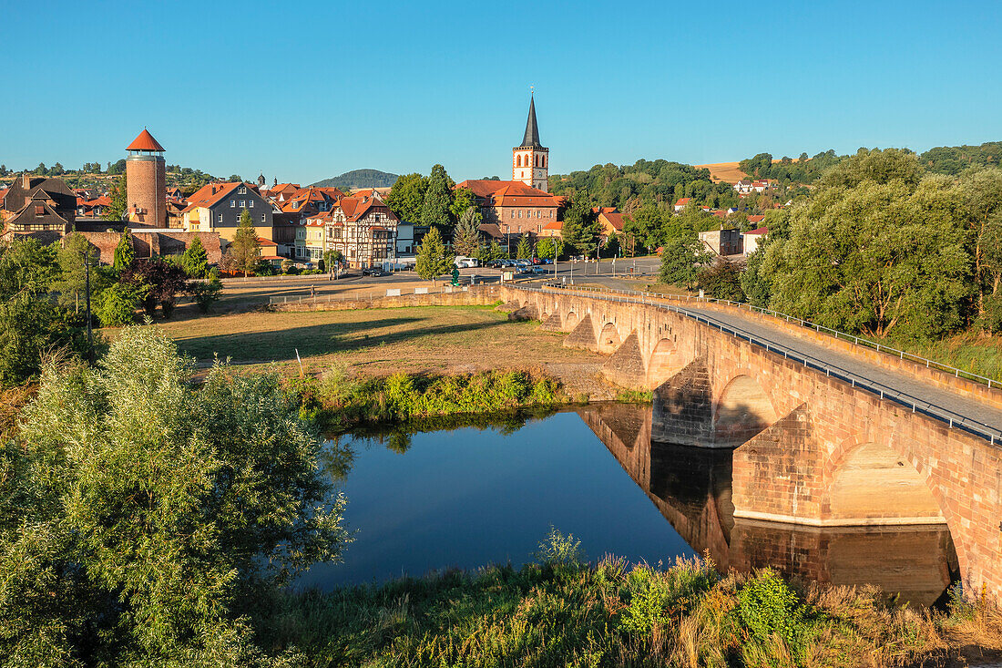 Bridge of Uunification at the former state border between the GDR and the FRG, Werratal valley, Rhon, Vacha, Thuringia, Germany, Europe