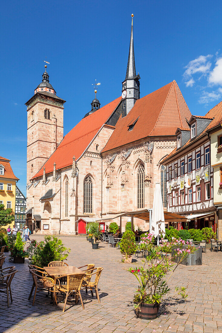 Old market with the town church of St. George, Schmalkalden, Thuringian Forest, Thuringia, Germany, Europe