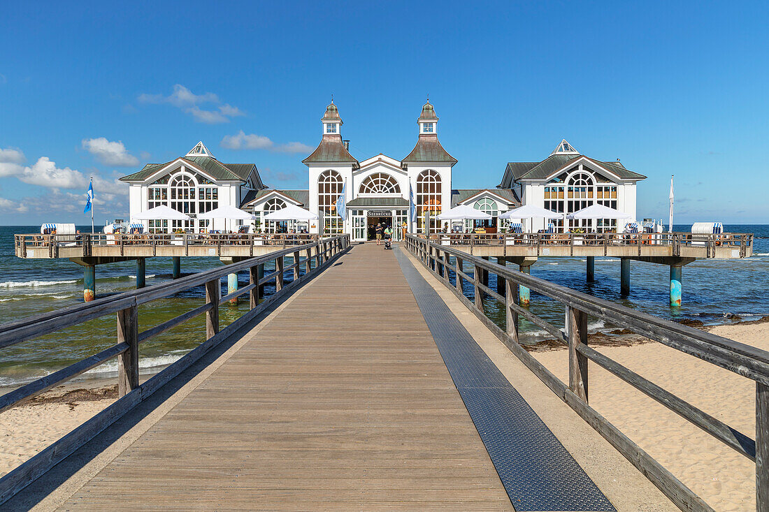 Pier on the beach of Sellin, Ruegen Island, Baltic Sea, Mecklenburg-Western Pomerania, Germany, Europe