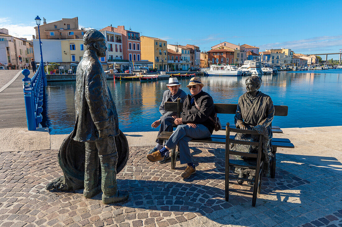 Statues and Harbour, Martigues, Bouches du Rhone, Provence-Alpes-Cote d'Azur, France, Western Europe