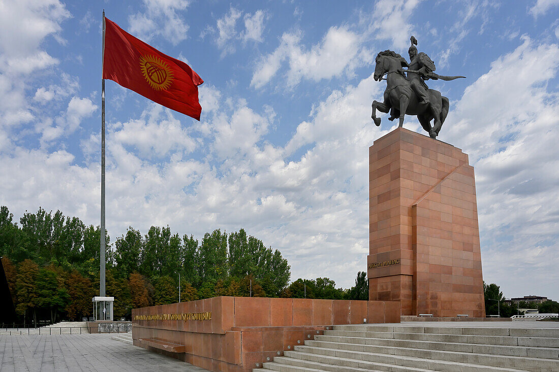 Manas Monument inspired by a traditional epic, Ala-Too Square, Bishkek, Kyrgyzstan, Central Asia, Asia
