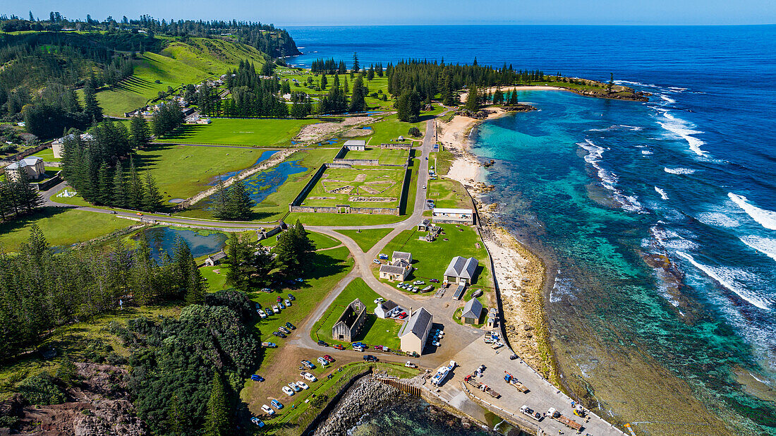 Luftaufnahme der Kingston and Arthur's Vale Historic Area, UNESCO-Welterbestätte, Norfolkinsel, Australien, Pazifik