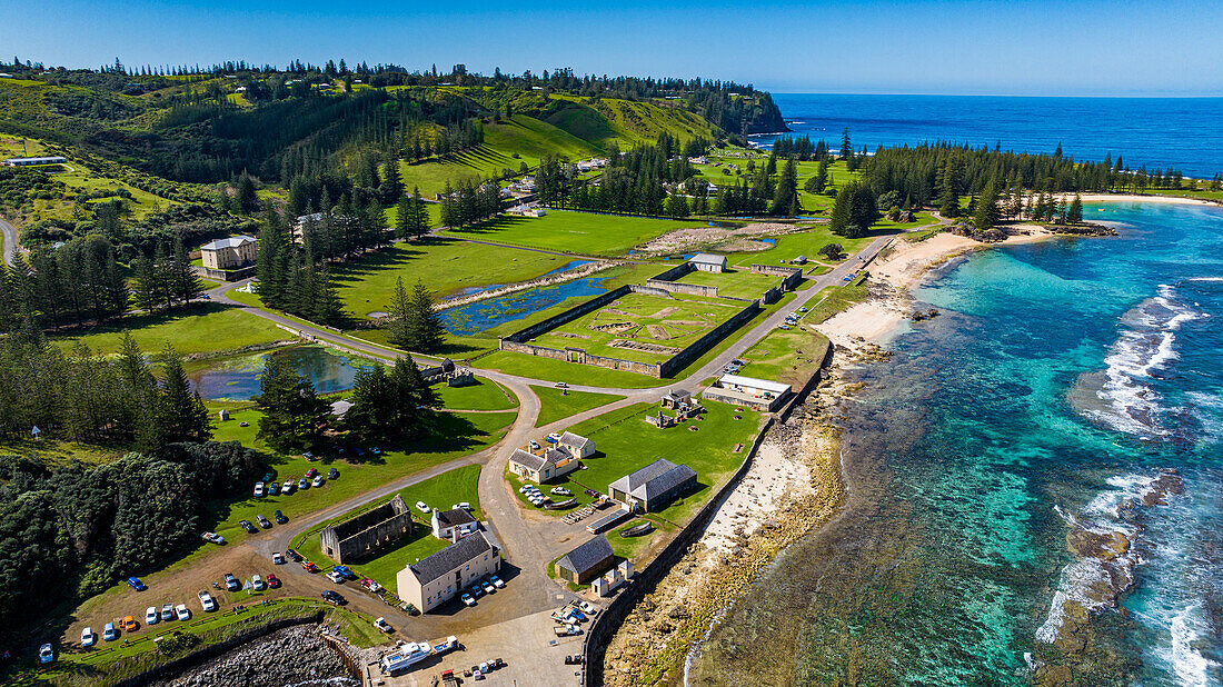 Luftaufnahme der Kingston and Arthur's Vale Historic Area, UNESCO-Welterbestätte, Norfolkinsel, Australien, Pazifik
