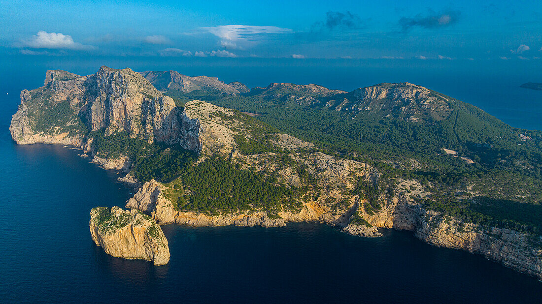 Aerial of the Formentor Peninsula, Pollenca, Mallorca, Balearic Islands, Spain, Mediterranean, Europe