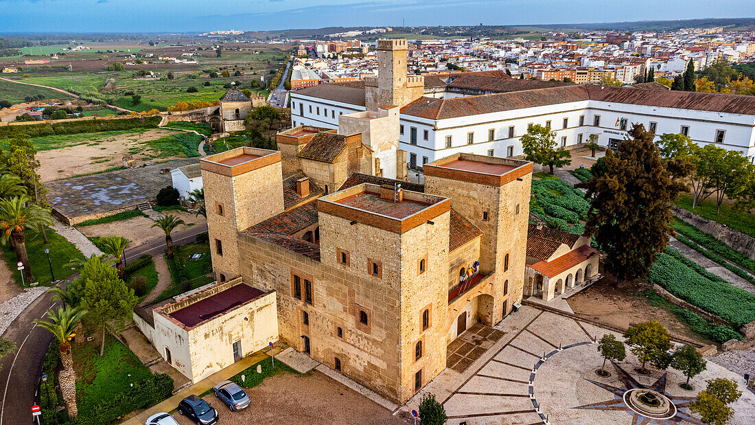 Aerial of the Alcazaba castle, Badajoz, Extremadura, Spain, Europe