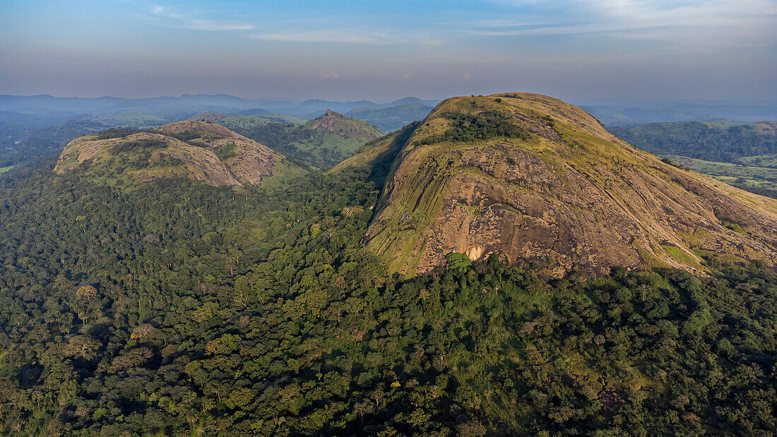 Aerial of the granite mountains in Central Guinea, West Africa, Africa