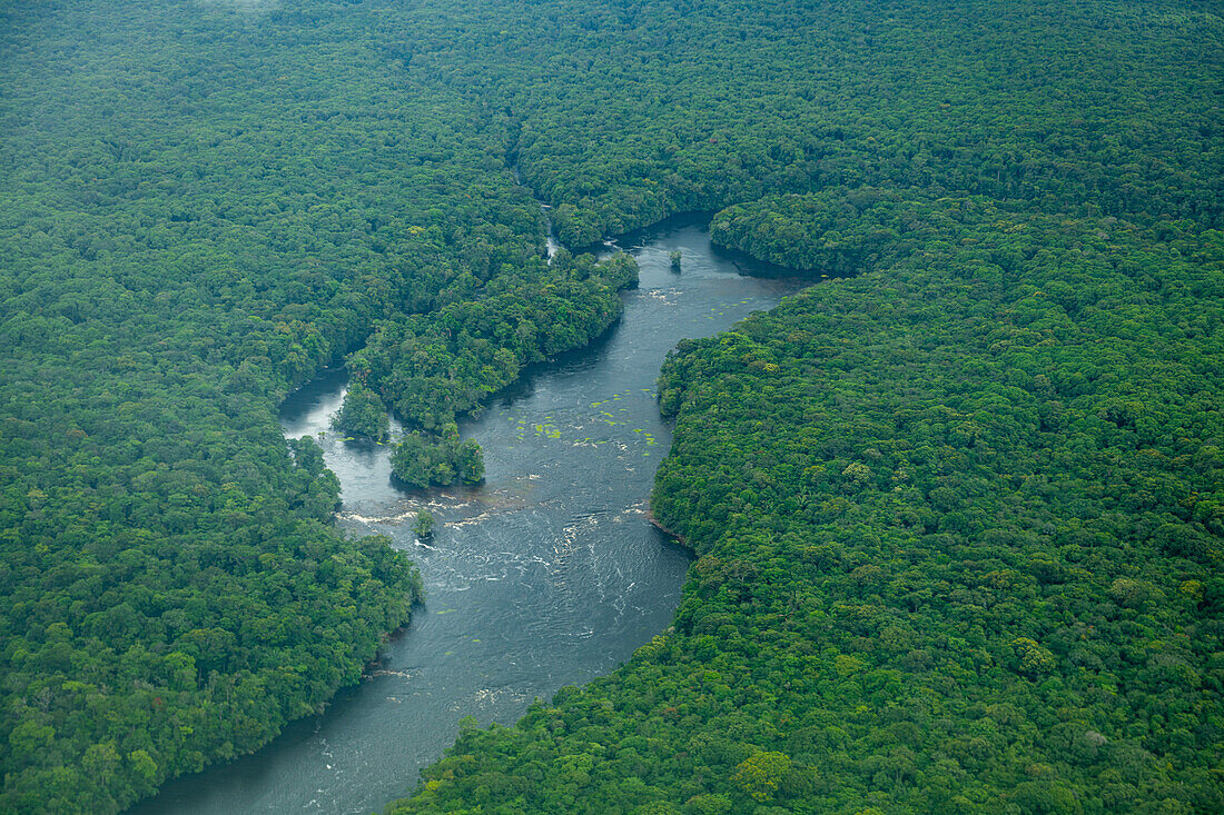 Aerial of the Potaro River, Guyana, South America