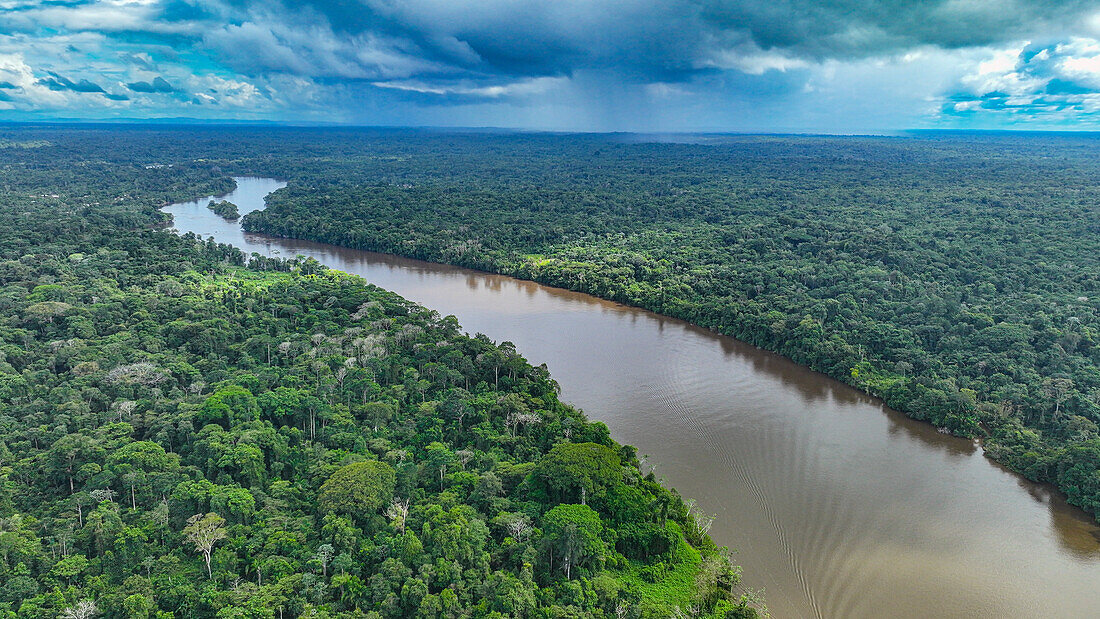 Aerial of the Suriname River at Pokigron, Suriname, South America