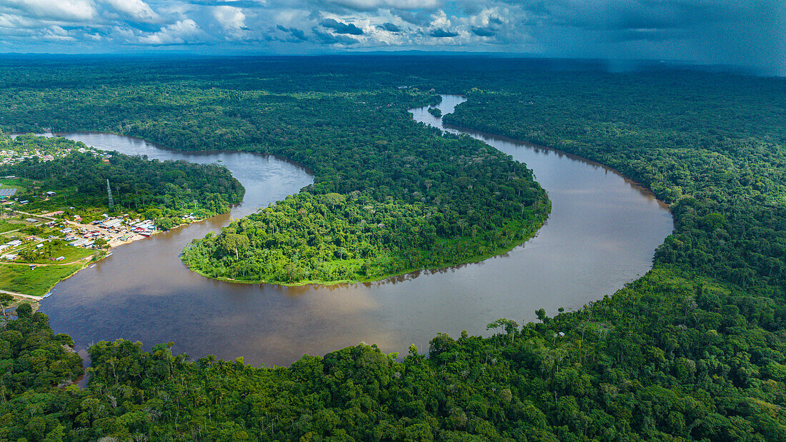 Aerial of the Suriname River at Pokigron, Suriname, South America