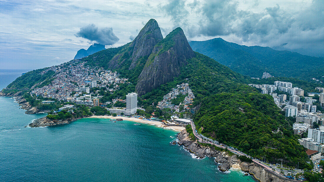 Aerial of Two Brothers Peak, Rio de Janeiro, Brazil, South America