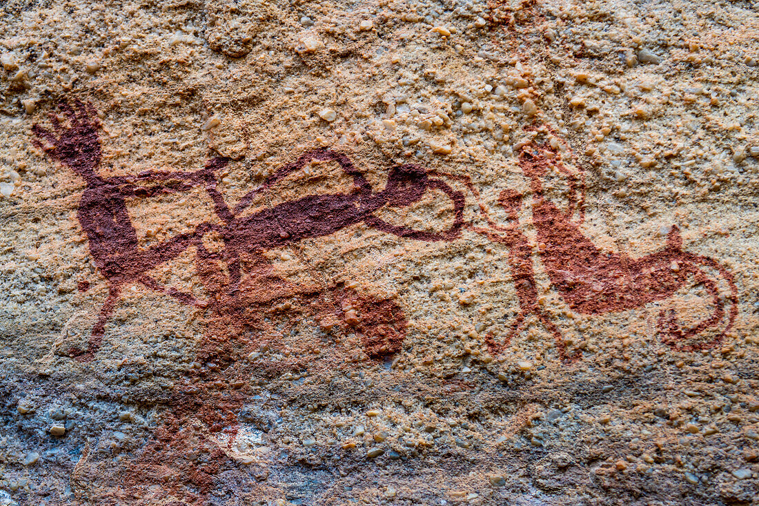 Felsmalerei an der Pedra Furada, Nationalpark Serra da Capivara, UNESCO-Welterbe, Piaui, Brasilien, Südamerika