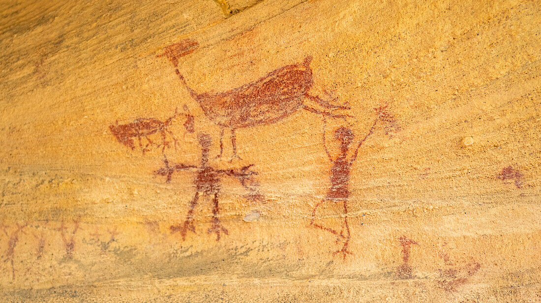 Felsmalerei am Pedra Furada, Nationalpark Serra da Capivara, UNESCO-Welterbe, Piaui, Brasilien, Südamerika