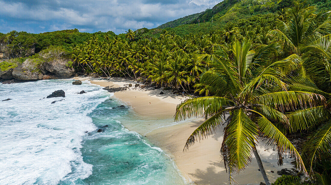 Aerial of Dolly beach, Christmas Island, Australian Indian Ocean Territory, Australia, Indian Ocean