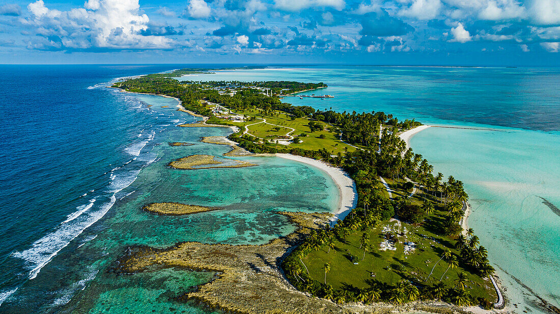 Luftaufnahme von Home Island, Cocos (Keeling)-Inseln, Australisches Territorium im Indischen Ozean, Australien, Indischer Ozean