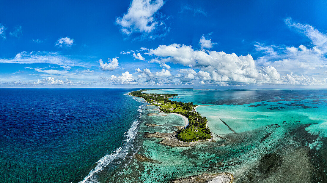Luftaufnahme der Heimatinsel, Cocos (Keeling) Inseln, Australisches Territorium im Indischen Ozean, Australien, Indischer Ozean