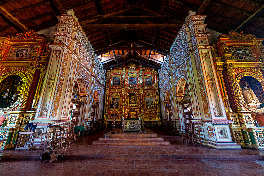 Interior of the Mission of Concepcion, Jesuit Missions of Chiquitos, UNESCO World Heritage Site, Santa Cruz department, Bolivia, South America