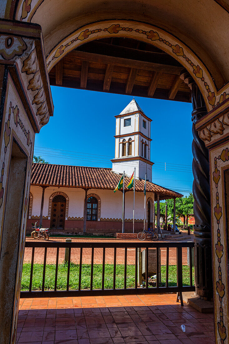 Front portal of the Mission of Concepcion, Jesuit Missions of Chiquitos, UNESCO World Heritage Site, Santa Cruz department, Bolivia, South America