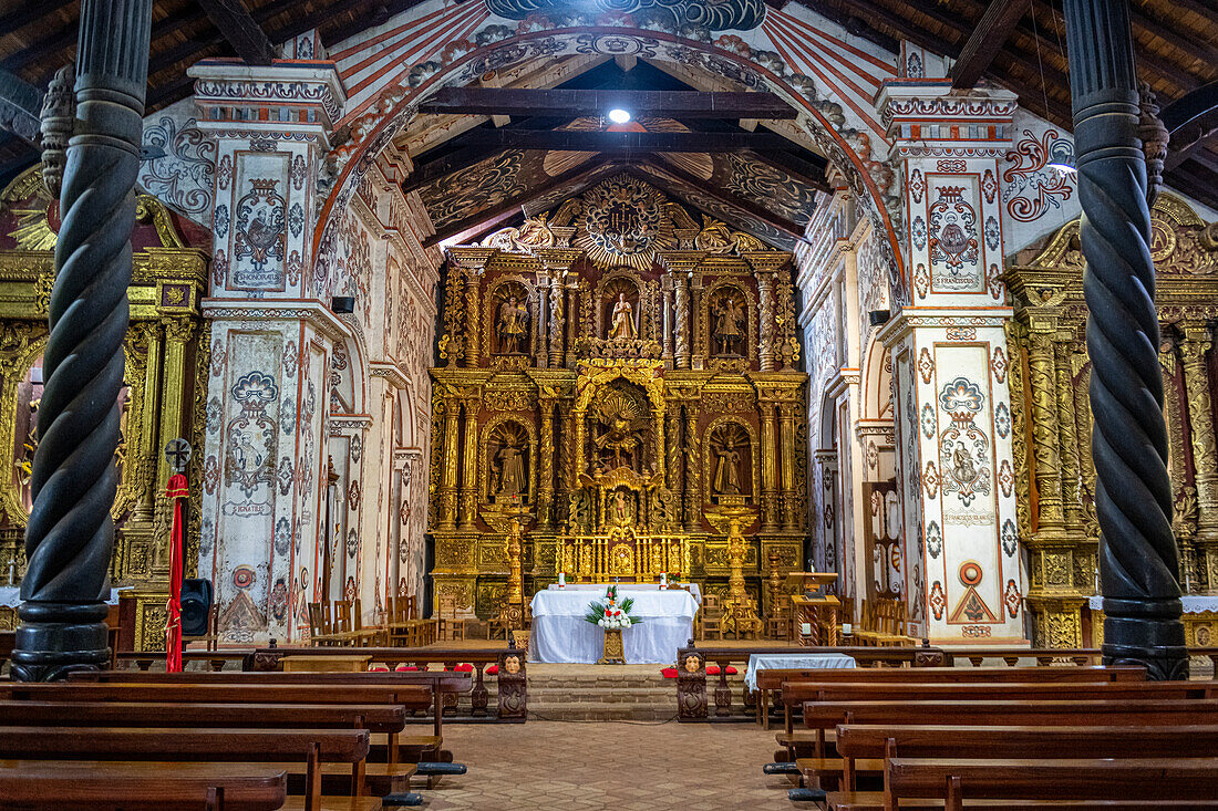 Interior of the San Miguel de Velasco Mission, Jesuit Missions of Chiquitos, UNESCO World Heritage Site, Santa Cruz department, Bolivia, South America