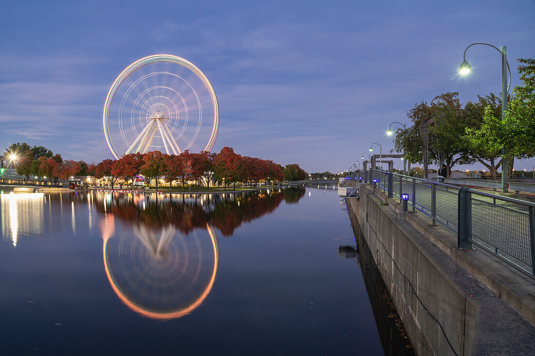 Ferris Wheel at La Grande Roue de Montreal at sunset, Old Port of Montreal, Quebec, Canada, North America