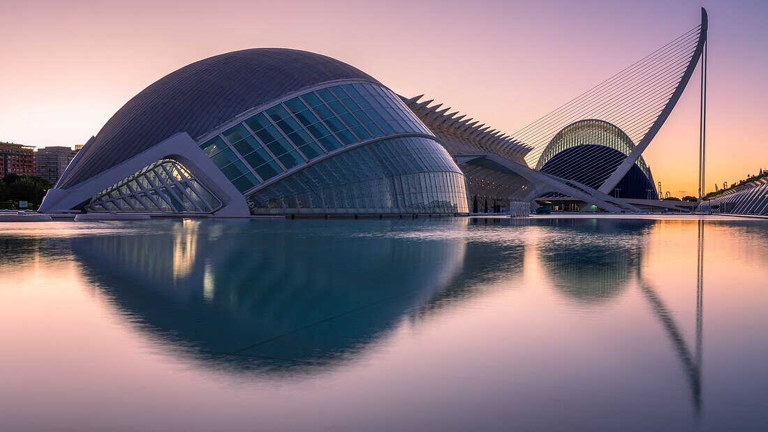 Hemisferic, City of Arts and Sciences at sunrise, Valencia, Spain, Europe