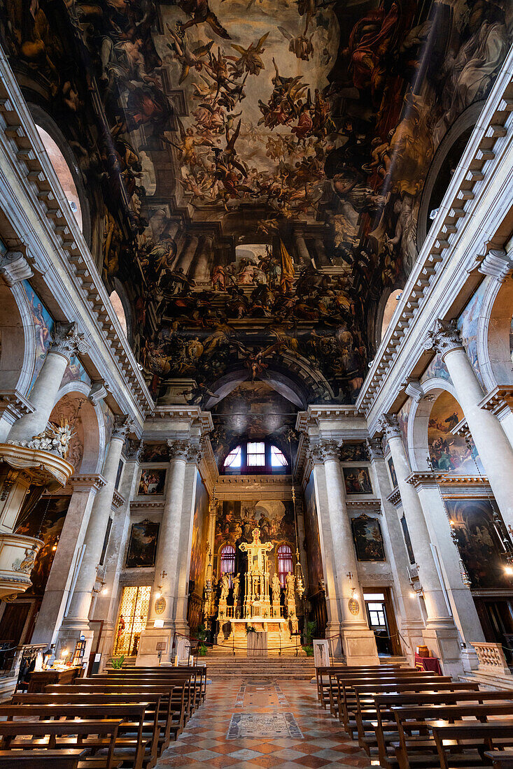 The Church of San Pantalon interior, with ceiling housing the biggest canvas painting in the world, Venice, UNESCO World Heritage Site, Veneto, Italy, Europe