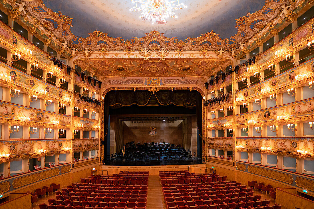 Interior of the Gran Teatro La Fenice, Venezia (Venice), Veneto, Italy, Europe