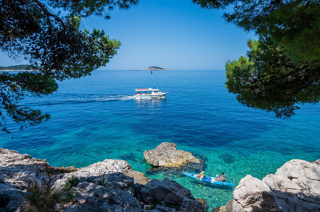 Tourist boat on the Adriatic Sea, Cavtat, Dubrovnik Riviera, Croatia, Europe