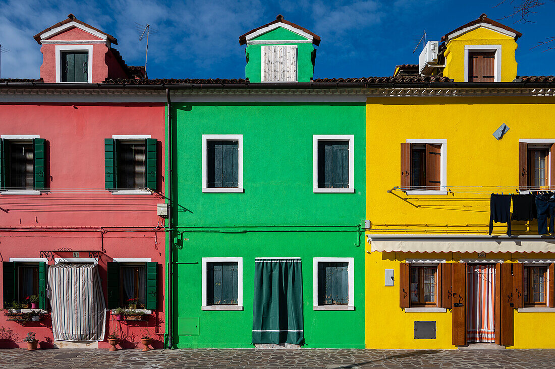 Colorful houses, colorful house facades, Burano Island, Venice, UNESCO World Heritage Site, Veneto, Italy, Europe
