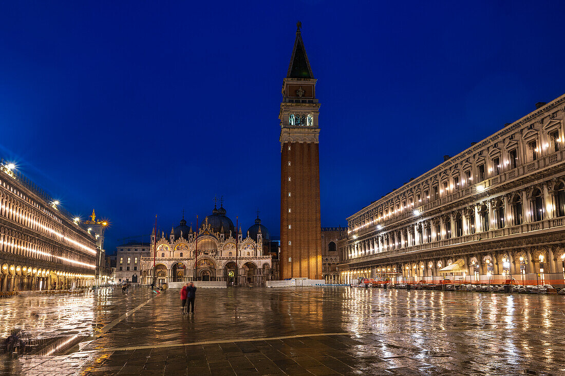 St. Mark's Square at blue hour, San Marco, Venice, UNESCO World Heritage Site, Veneto, Italy, Europe