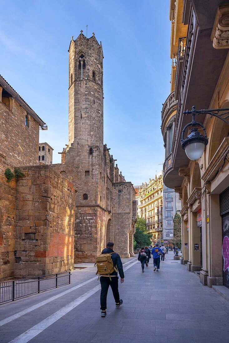 Medieval tower of the Chapel of Sant'Agata, Barcelona, Catalonia, Spain, Europe