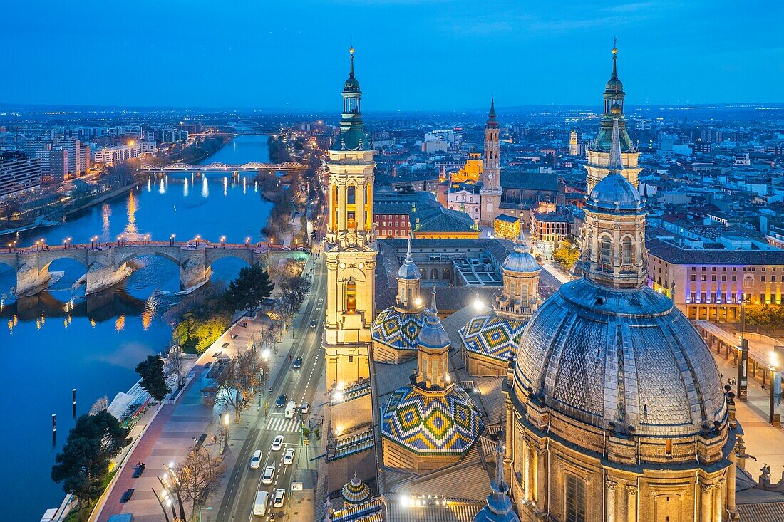 View from the Basilica of Our Lady of the Pillar, Zaragoza, Aragon, Spain, Europe