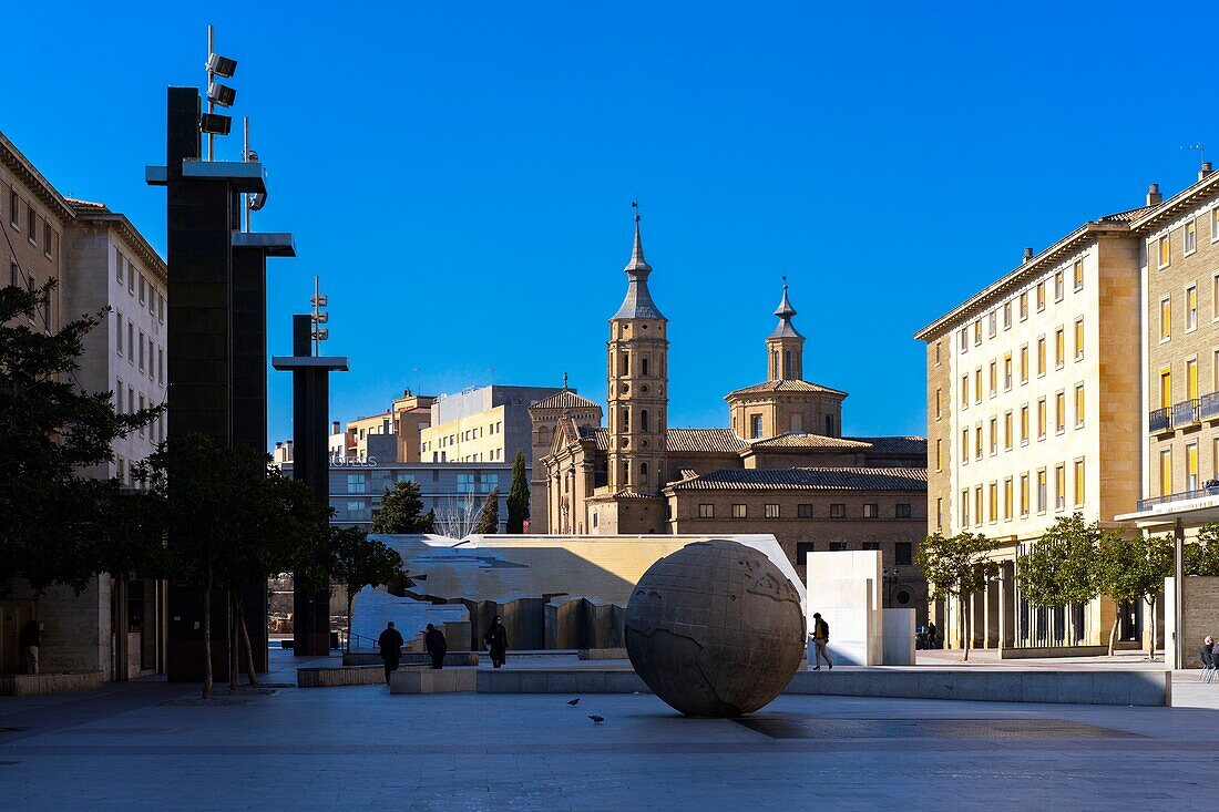 Plaza del Pilar, Zaragoza, Aragonien, Spanien, Europa