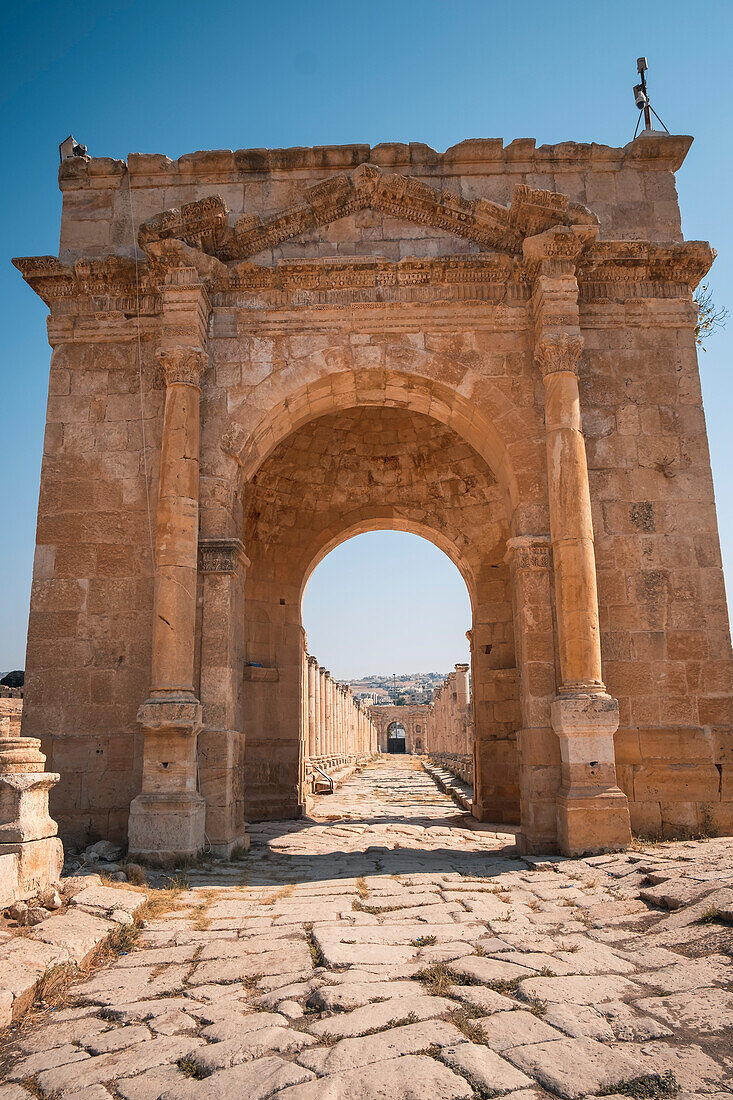 North Tetrapylon gate, Roman ruins of Jerash, Jordan, Middle East