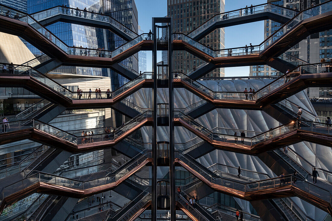 View from inside The Vessel, Hudson Yards, Manhattan, New York City, New York, United States of America, North America