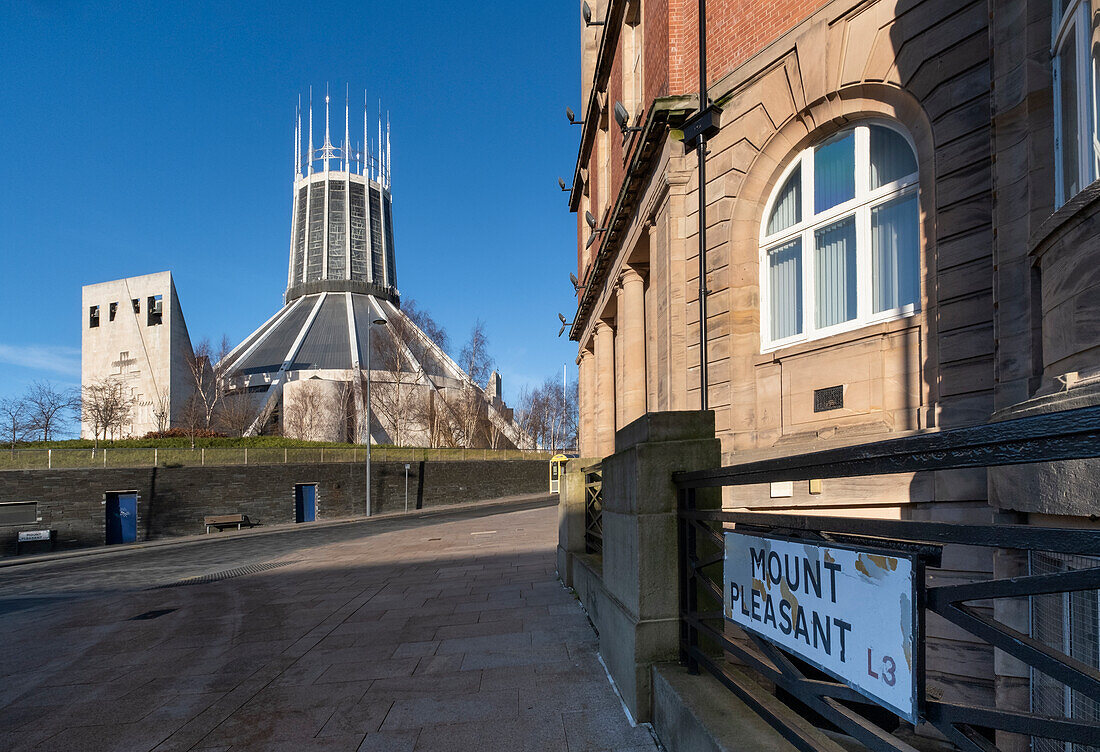 Liverpool Metropolitan Cathedral and Mount Pleasant, Liverpool City Centre, Liverpool, Merseyside, England, United Kingdom, Europe