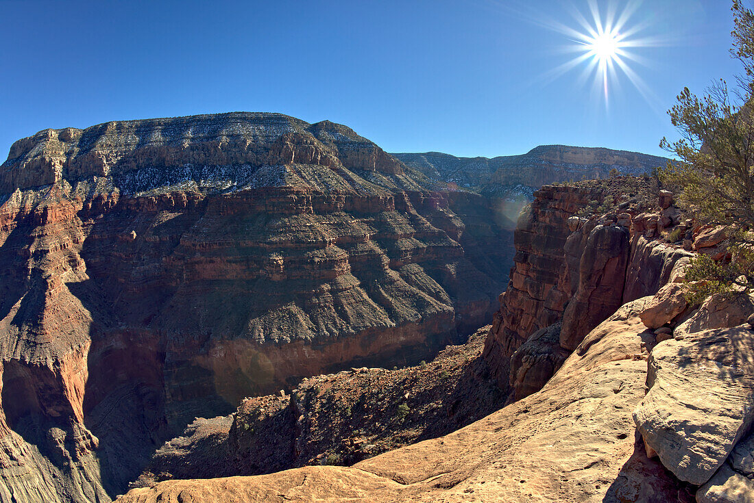 Blick auf Hermit Canyon und Hermit Basin vom Boucher Trail am Grand Canyon mit Pima Point oben links, Grand Canyon National Park, UNESCO Weltnaturerbe, Arizona, Vereinigte Staaten von Amerika, Nordamerika